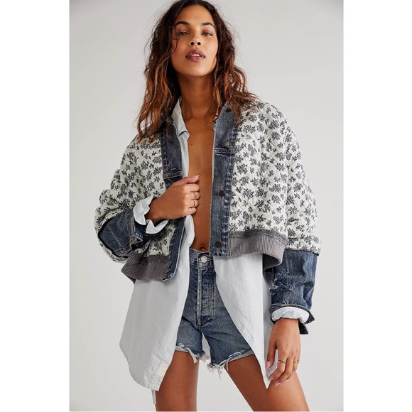 Free People Ditsy Denim Jacket Size XS/S M/L Quilted Floral Distressed | Poshmark