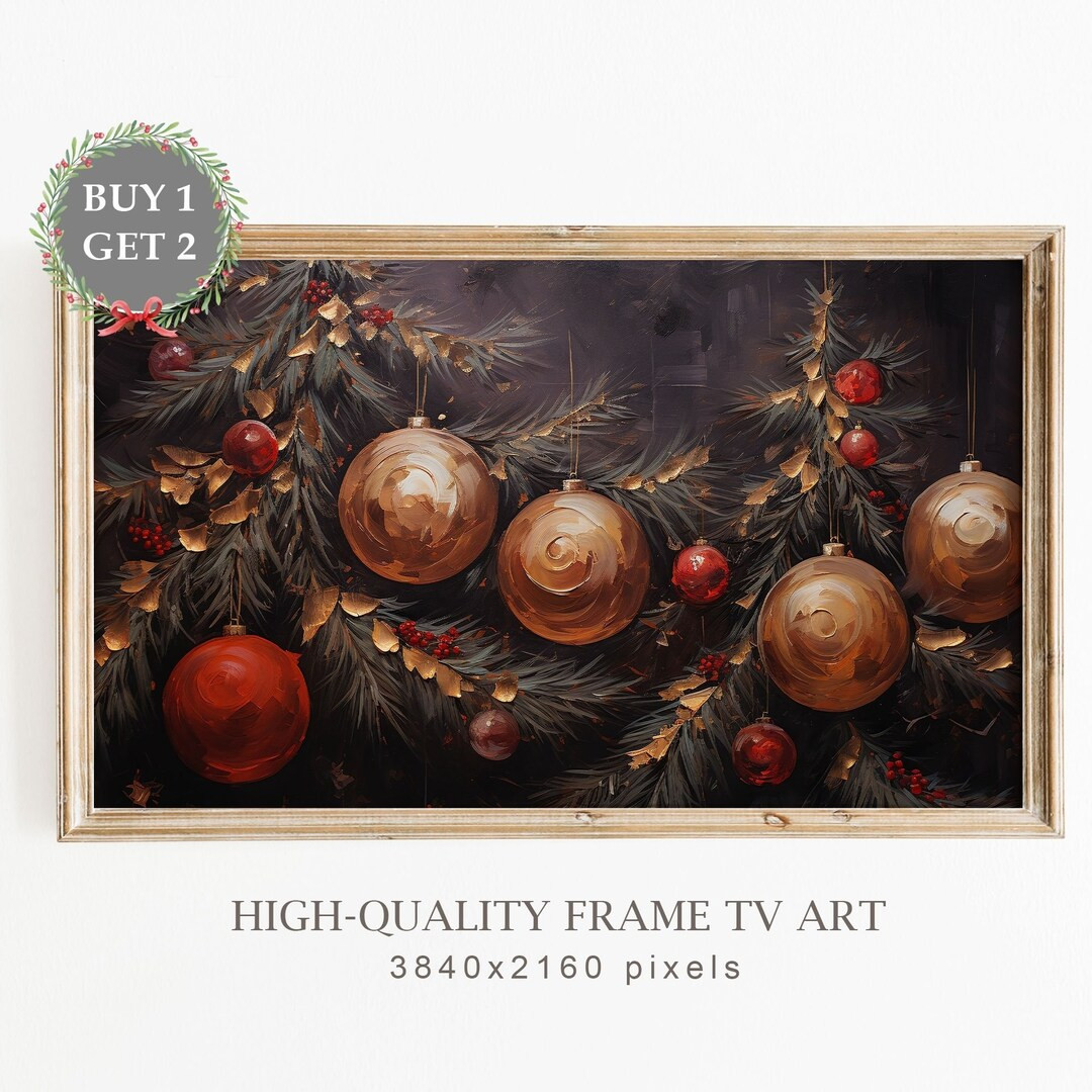 Christmas Art for the Frame TV, Christmas Ornaments and Garland TV Frame, Farmhouse Christmas, Se... | Etsy (US)
