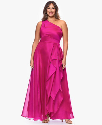 XSCAPE Plus Size One-Shoulder Organza Ball Gown - Macy's | Macy's