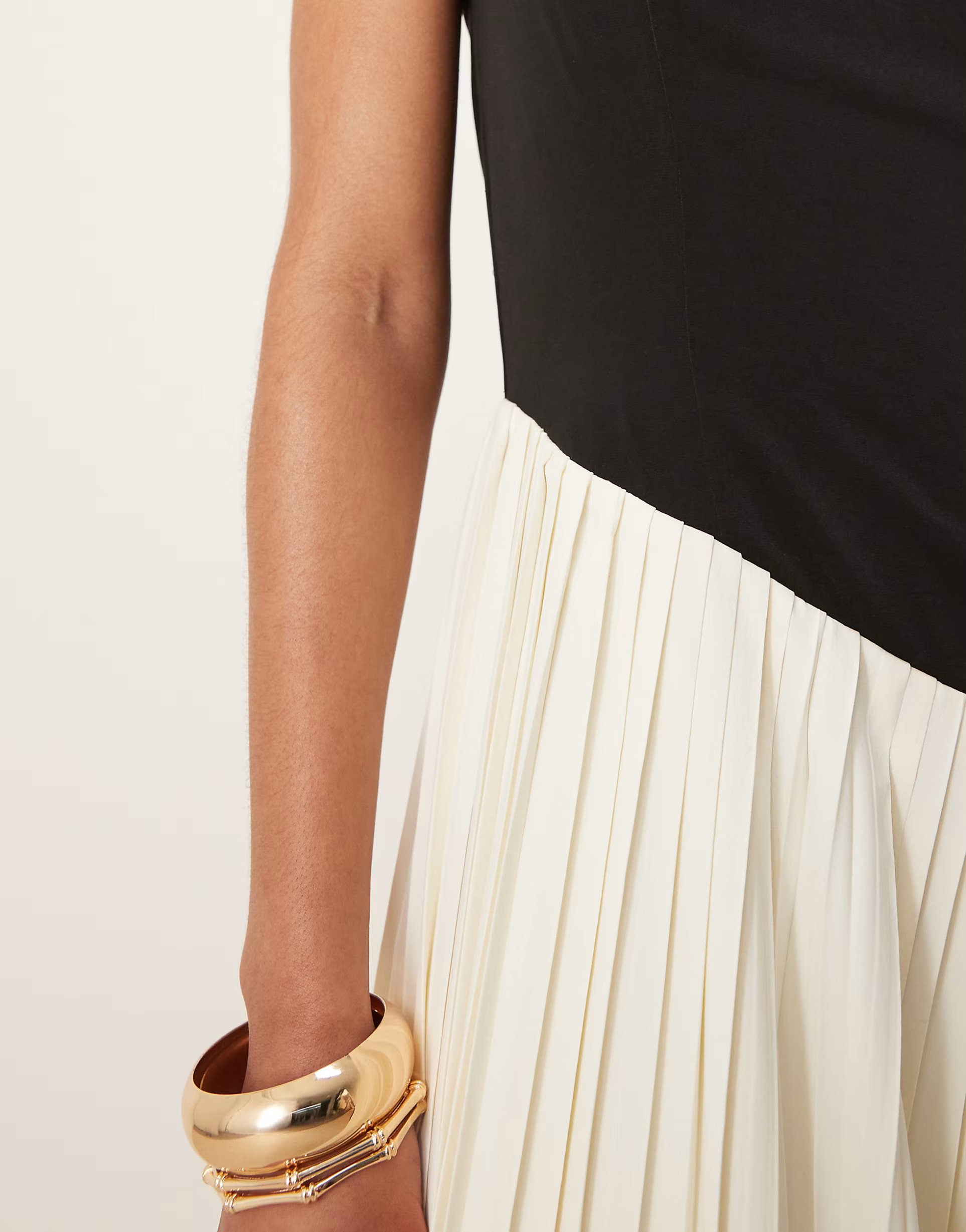 Six Stories asymmetric pleated maxi dress in monochrome | ASOS (Global)