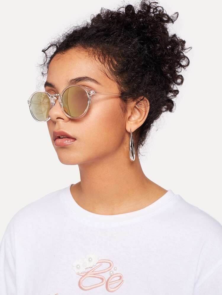 Clear Frame Mirror Lens Sunglasses | SHEIN