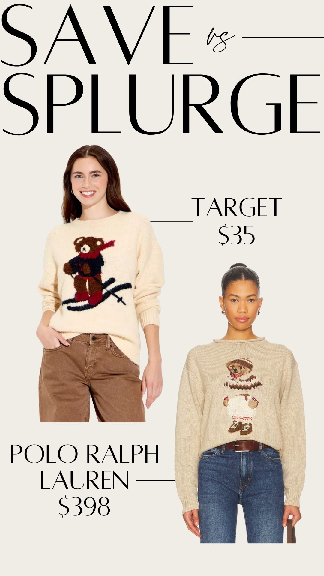 Save vs Splurge: Polo Ralph Lauren edition - teddy bear holiday sweater! 



#LTKHoliday #LTKFindsUnder50 #LTKGiftGuide