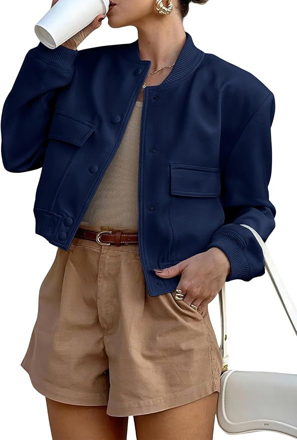 ANRABESS Womens Bomber Jacket Button Cropped Casual Varsity Jackets Shackets Fall Trendy Fashion ... | Amazon (US)