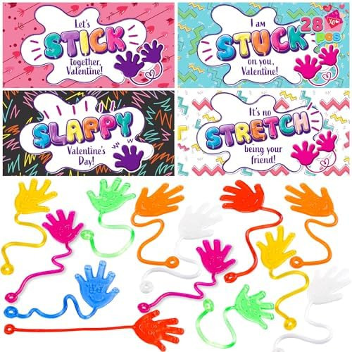 JOYIN 28 Packs Valentines Day Sticky Hands with Card Headers for Kids Party Favor, Classroom Exch... | Amazon (US)