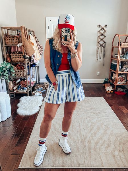 Love this red white and blue combo! So fun and comfy! 
Vest M
Tube top M/L
Shorts M
Sneaks sized down 

#LTKOver40 #LTKFindsUnder50 #LTKStyleTip