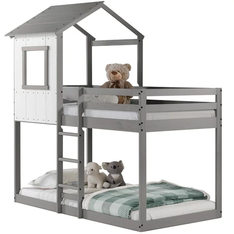 P'kolino Twin Over Twin Tree House Low Bunk Bed, Rustic White with Light Gray Frame | Walmart (US)