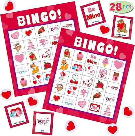JOYIN Valentines Day Bingo Game Cards (5x5) – 28 Players for Kids Party Card Games, School Clas... | Amazon (US)