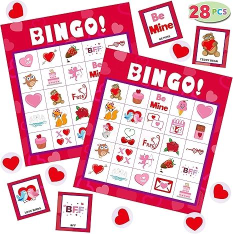 JOYIN Valentines Day Bingo Game Cards (5x5) – 28 Players for Kids Party Card Games, School Clas... | Amazon (US)