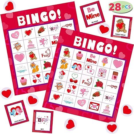 JOYIN Valentines Day Bingo Game Cards (5x5) – 28 Players for Kids Party Card Games, School Clas... | Amazon (US)
