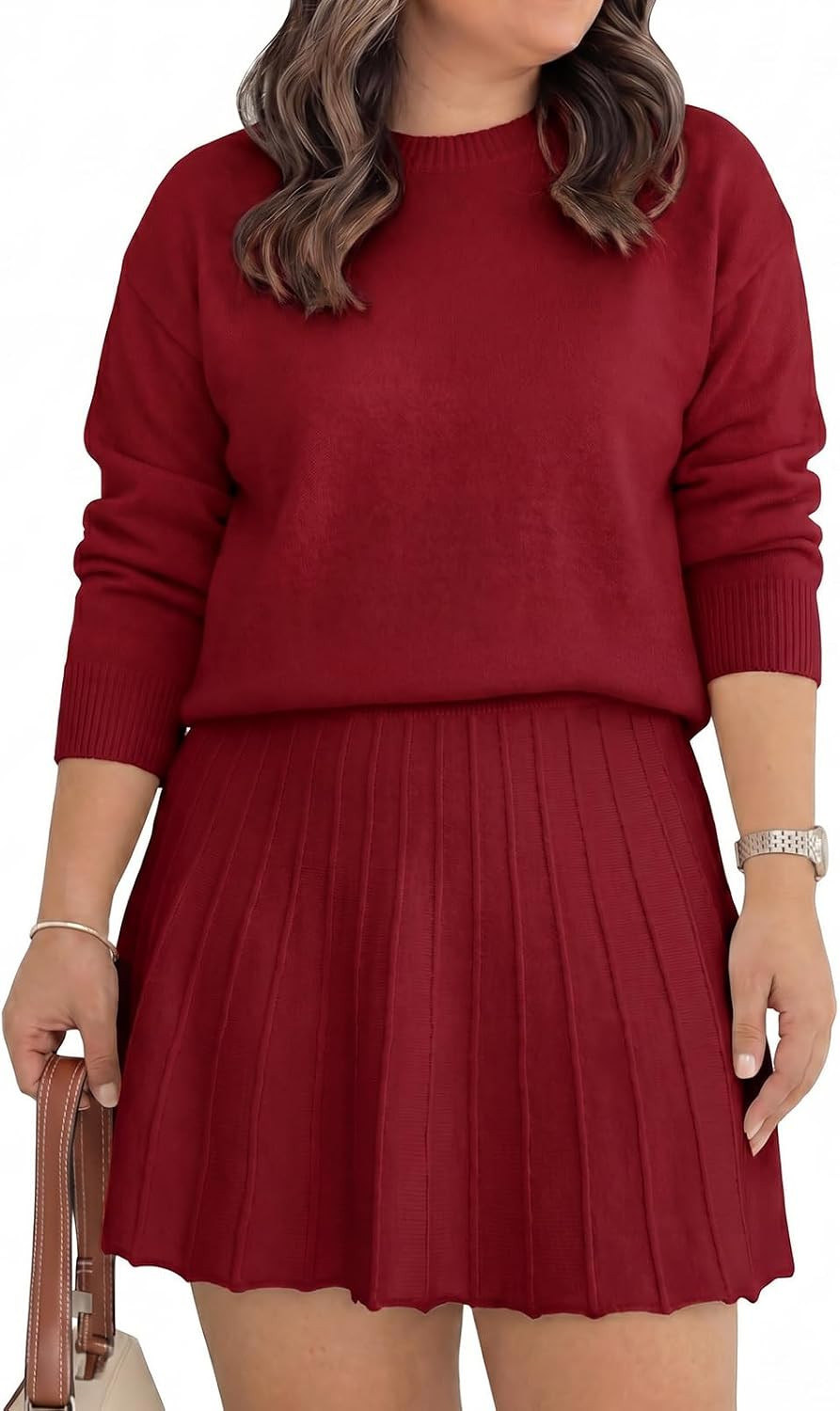 Womens Plus Size 2 Piece Skirt Sets Pullover Sweater Set Outfits | Amazon (US)