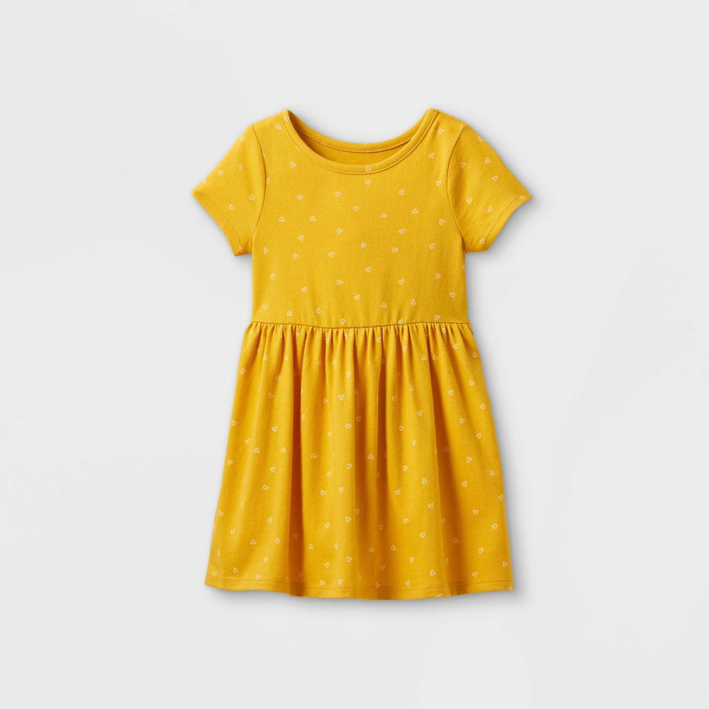 Toddler Girls' Printed Knit Short Sleeve Dress - Cat & Jack Dark Yellow 2T | Target