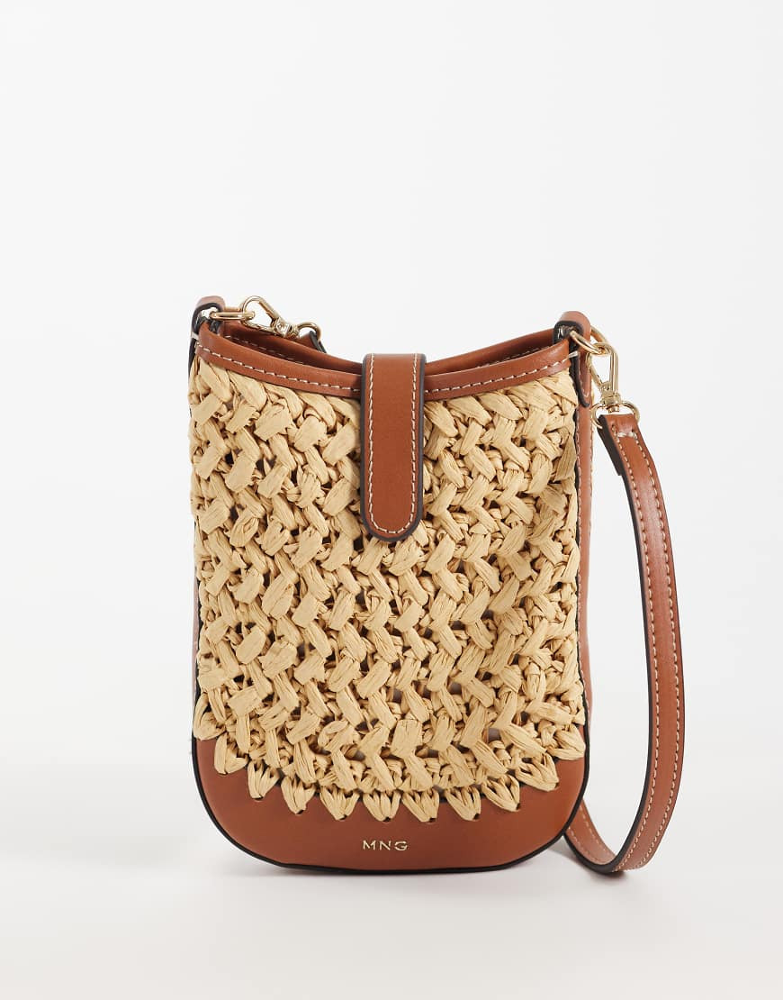 Mango raffia pouch bag in beige-Neutral | ASOS (Global)