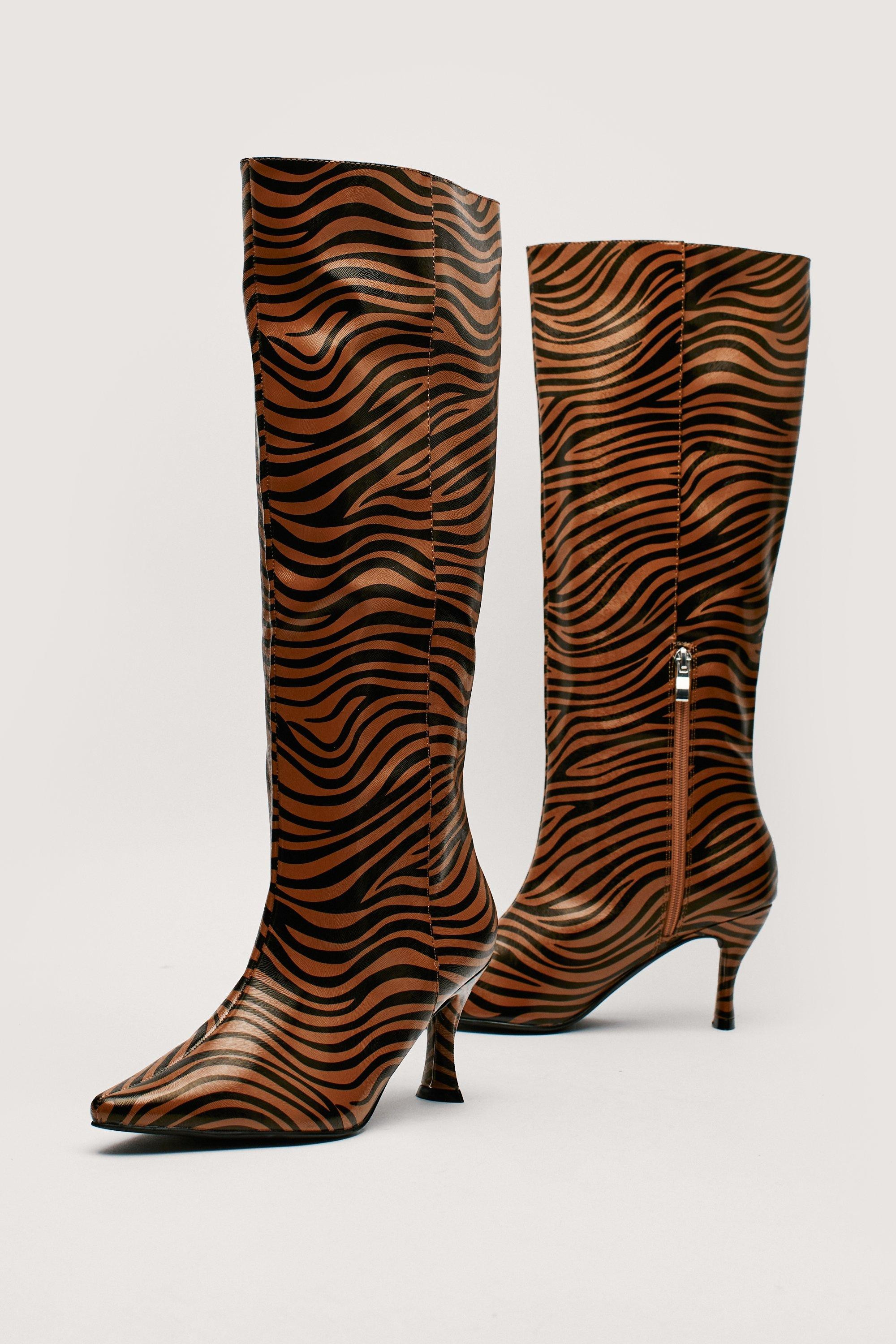 Faux Leather Zebra Knee High Boots | Nasty Gal (US)