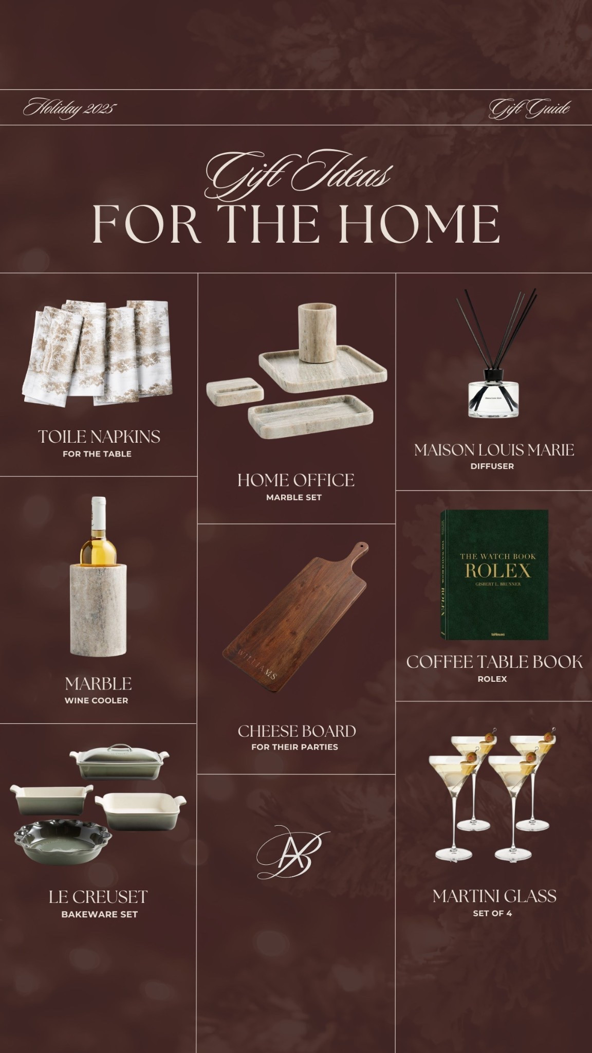 Chic home gifts that will make any space feel a little more elevated! Perfect for the hostess, the homebody, or anyone in between! ✨

home gifts, holiday home finds, cozy luxe, elevated decor, entertaining essentials, modern home style, gift ideas 2025, minimal aesthetic, 2025 home gift ideas, martini glasses, le creuset, coffee table book, pottery barn gifts 

#LTKGiftGuide #LTKHoliday #LTKHome