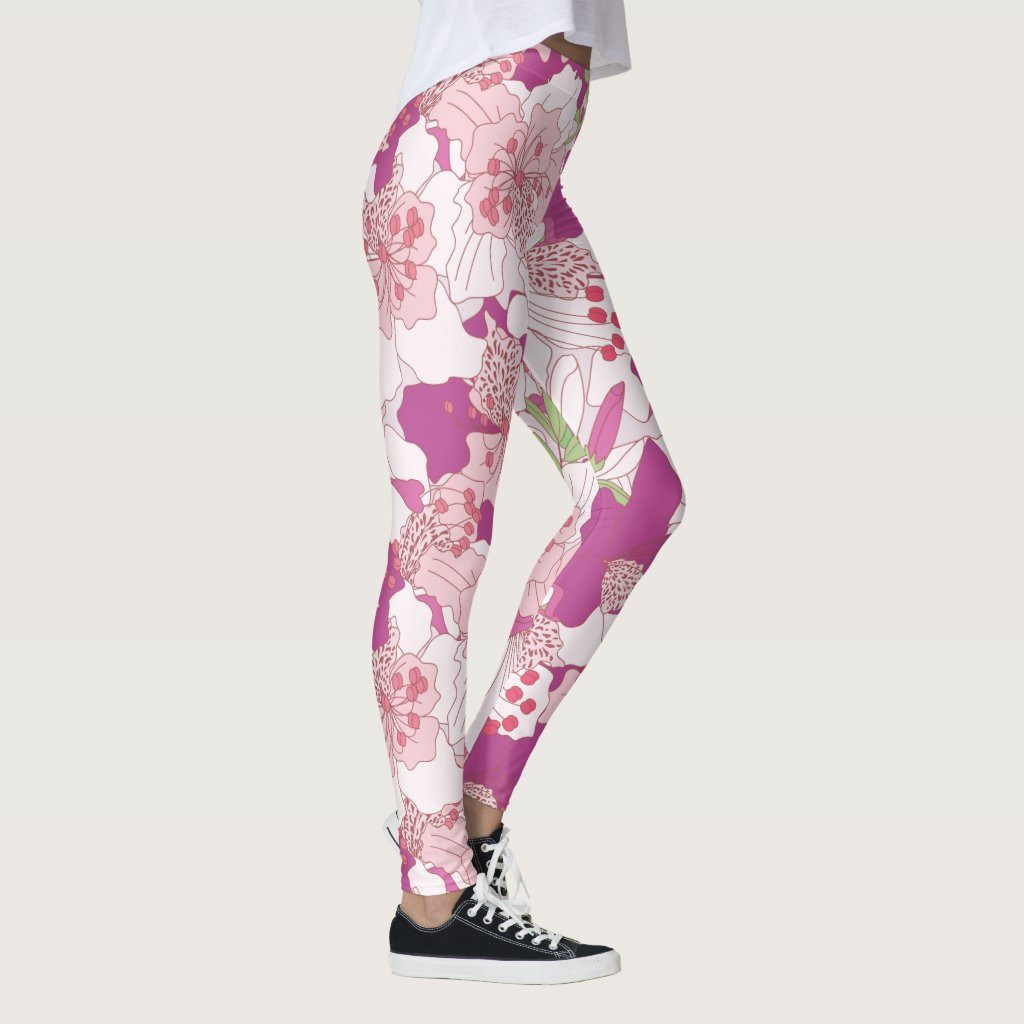 Pink Floral Rhododendron Leggings | Zazzle