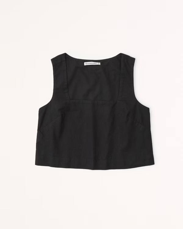Linen-Blend Squareneck Set Top | Abercrombie & Fitch (US)