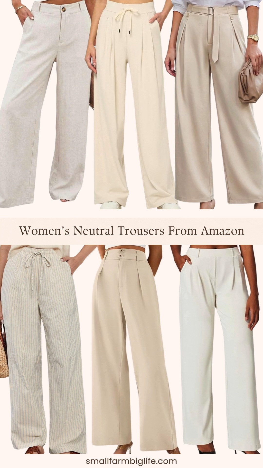 These neutral wide leg trousers from Amazon are some of my favorite easy pieces for everyday outfits 🤍 From cream and beige dress pants to cotton linen wide leg trousers, they’re comfortable, polished, and easy to style with sweaters, tees, or blazers. Perfect for work outfits, casual days, or travel, and the neutral colors make them incredibly versatile. 

 #LTKgrwm #LTKootd #LTKOver40