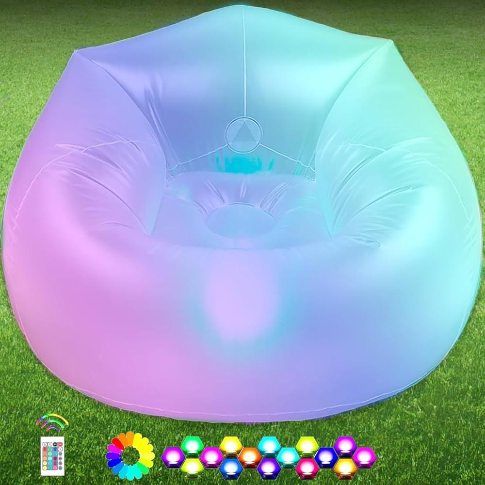 Inflatable Couch for Adults Kids,Illuminated Blow Up Lounger Chair Built-in Air Pump,LED Swimming... | Amazon (US)