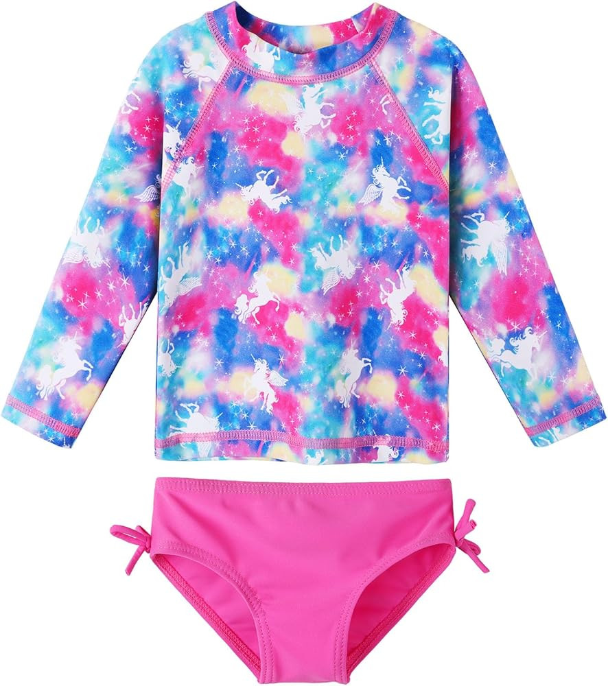HUAANIUE Baby/Toddler Girls 2 Piece Rash Guard Long Sleeve Swimsuit Set | Amazon (US)