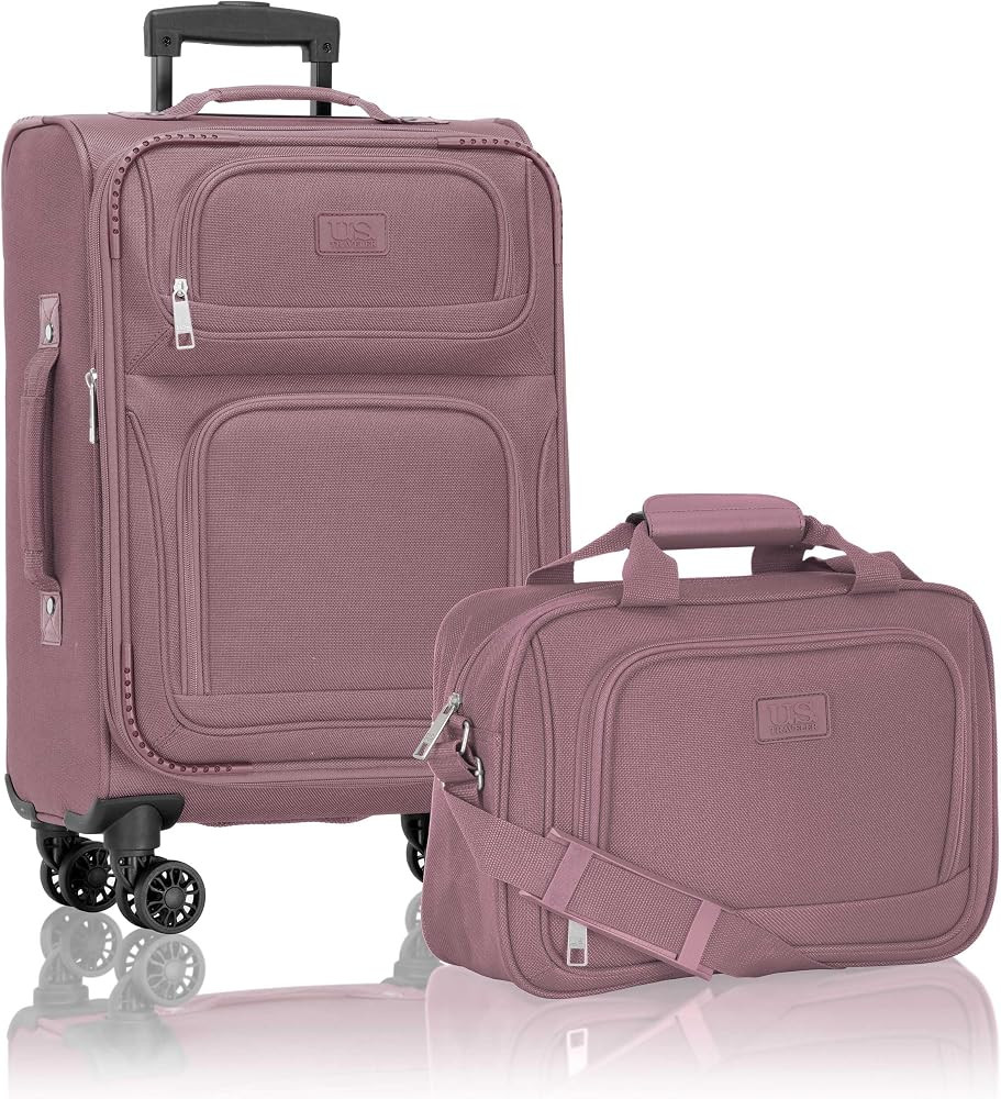 U.S. Traveler Rio Lightweight Softside Rolling Carry-on Suitcase, 4-Wheel Set, Mauve | Amazon (US)