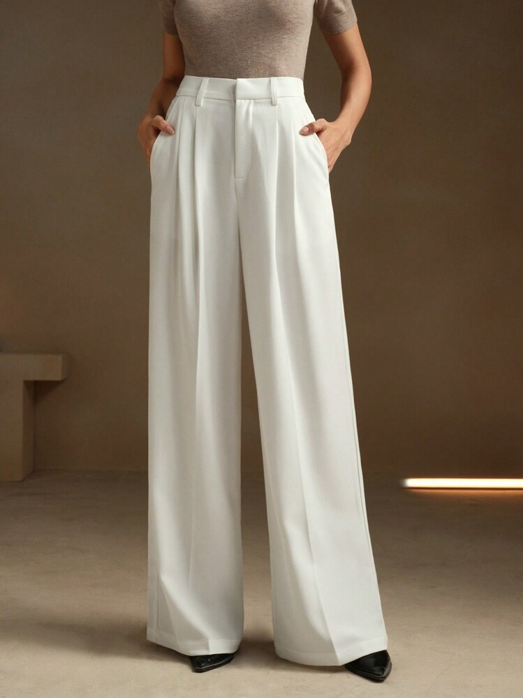 Anewsta Calça Flare Com Bolsos Plissados Minimalista Em Cor Sólida Para Mulheres | SHEIN