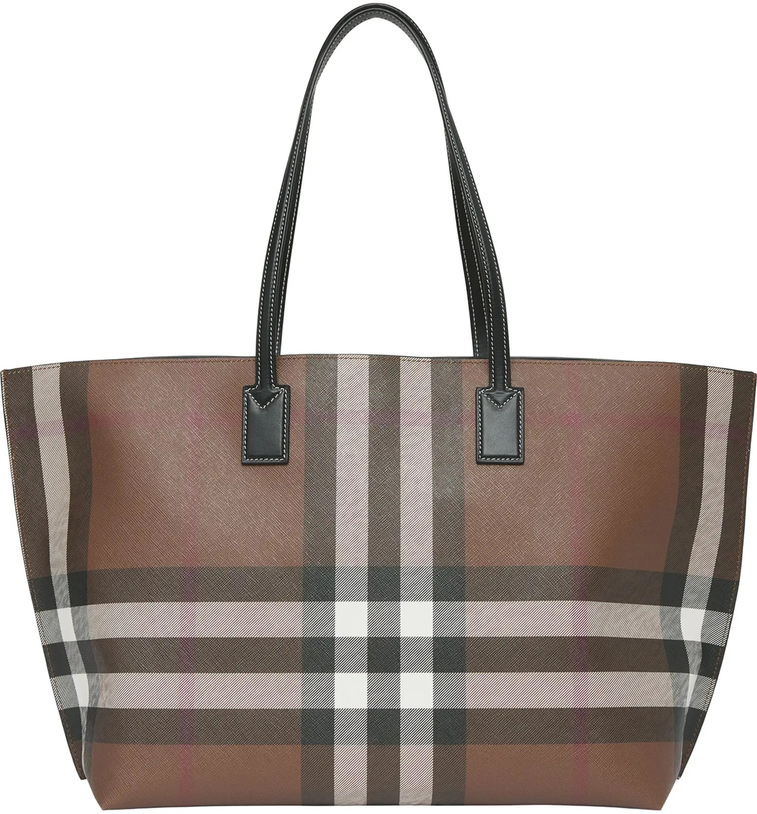 BURBERRY Medium Check E-Canvas & Leather Tote | Nordstrom | Nordstrom