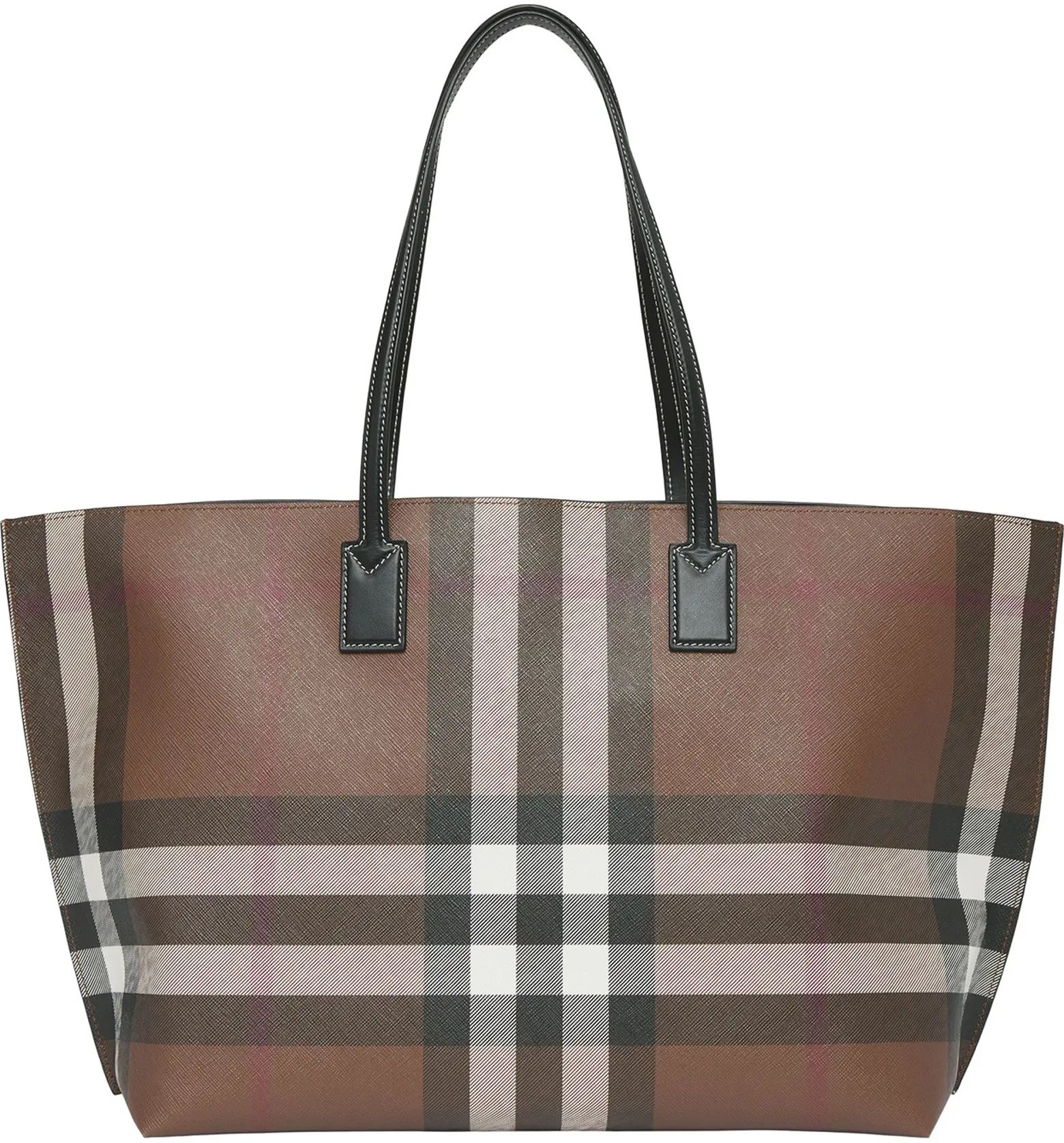 BURBERRY Medium Check E-Canvas & Leather Tote | Nordstrom | Nordstrom