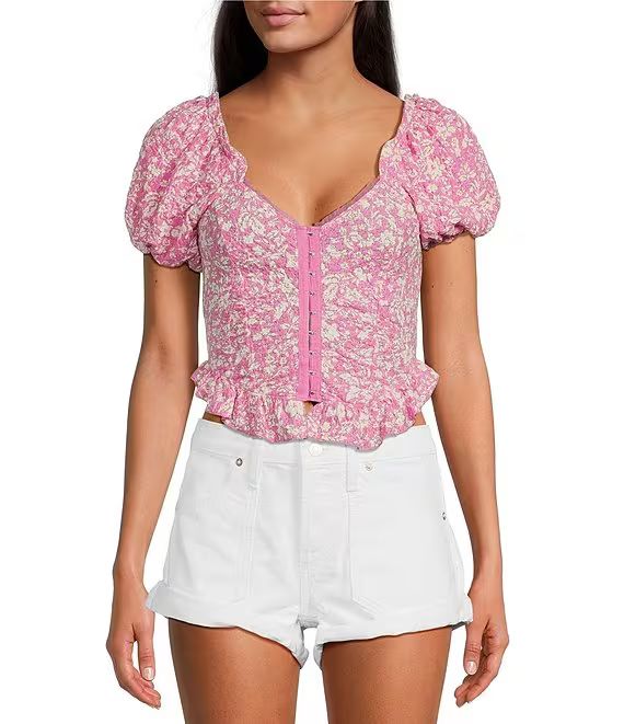 Free PeopleOh Baby Floral Print V-Neck Short Sleeve Corset Top | Dillard's