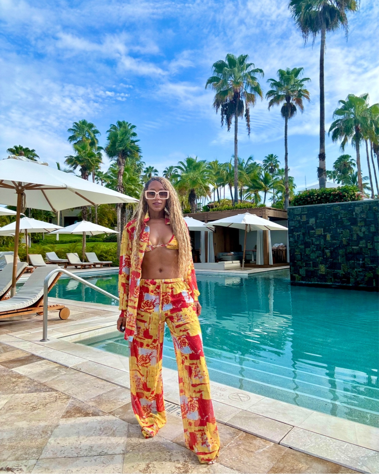 I love this matching set for beach vacations. The top and pants are lightweight and slightly sheer, and it’s a perfect match to the bikini. 

The pants might be a little long if you’re petite (I’m 5’3), so keep that in mind. 

I’m wearing a size six in all of the pieces, except for the bikini bottoms. I’m wearing a size 8 in those. Size up. I’m usually a four in sizes for other brands. 

#LTKFindsUnder50 #LTKTravel #LTKSwim