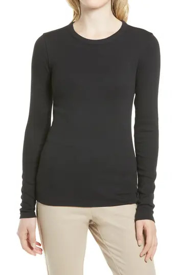 Nordstrom Everyday Stretch Pima Cotton Ribbed T-Shirt in Black at Nordstrom Rack, Size Medium | Nordstrom Rack