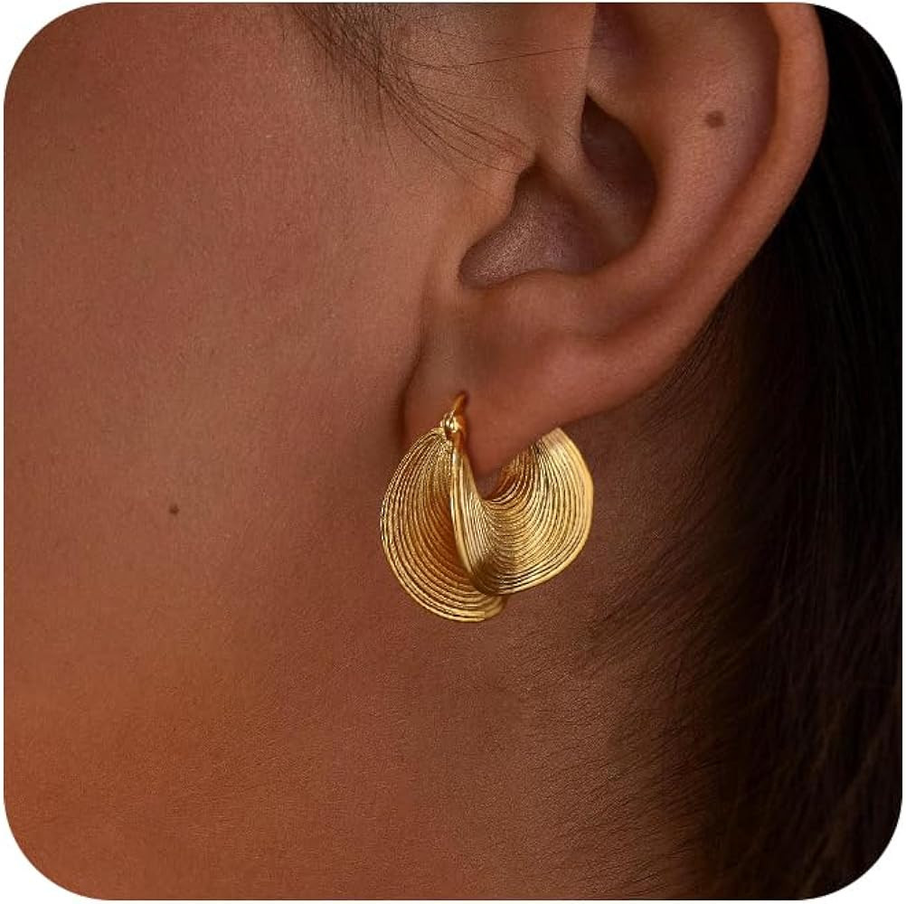 Gold Dangle Earrings for Women 14K Gold Plated Statement Retro Geometric Drop Stud Earring Dainty... | Amazon (US)