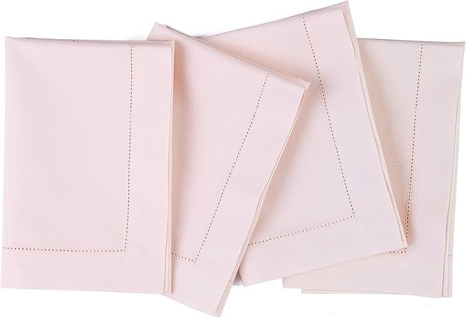 Solino Home Pink Cloth Napkins Set of 4 – Cotton Linen Hemstitch Napkins 20 x 20 Inch – Machi... | Amazon (US)