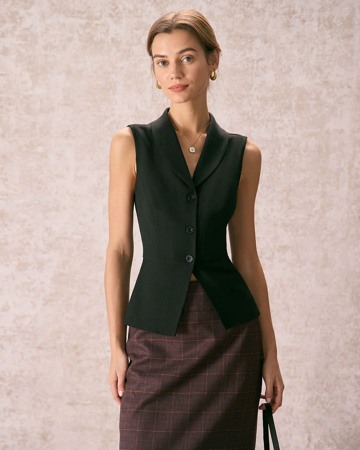 The Black Lapel Sleeveless Button Up Vest & Reviews - Black - Tops | RIHOAS | rihoas.com