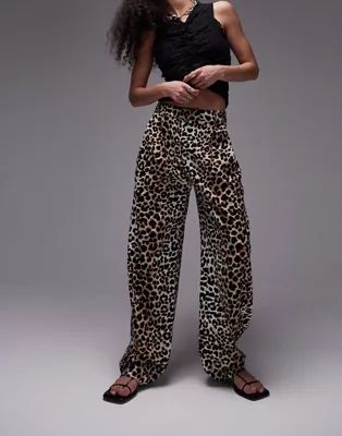 Topshop leopard print linen pleated wide leg pants in multi | ASOS | ASOS (Global)