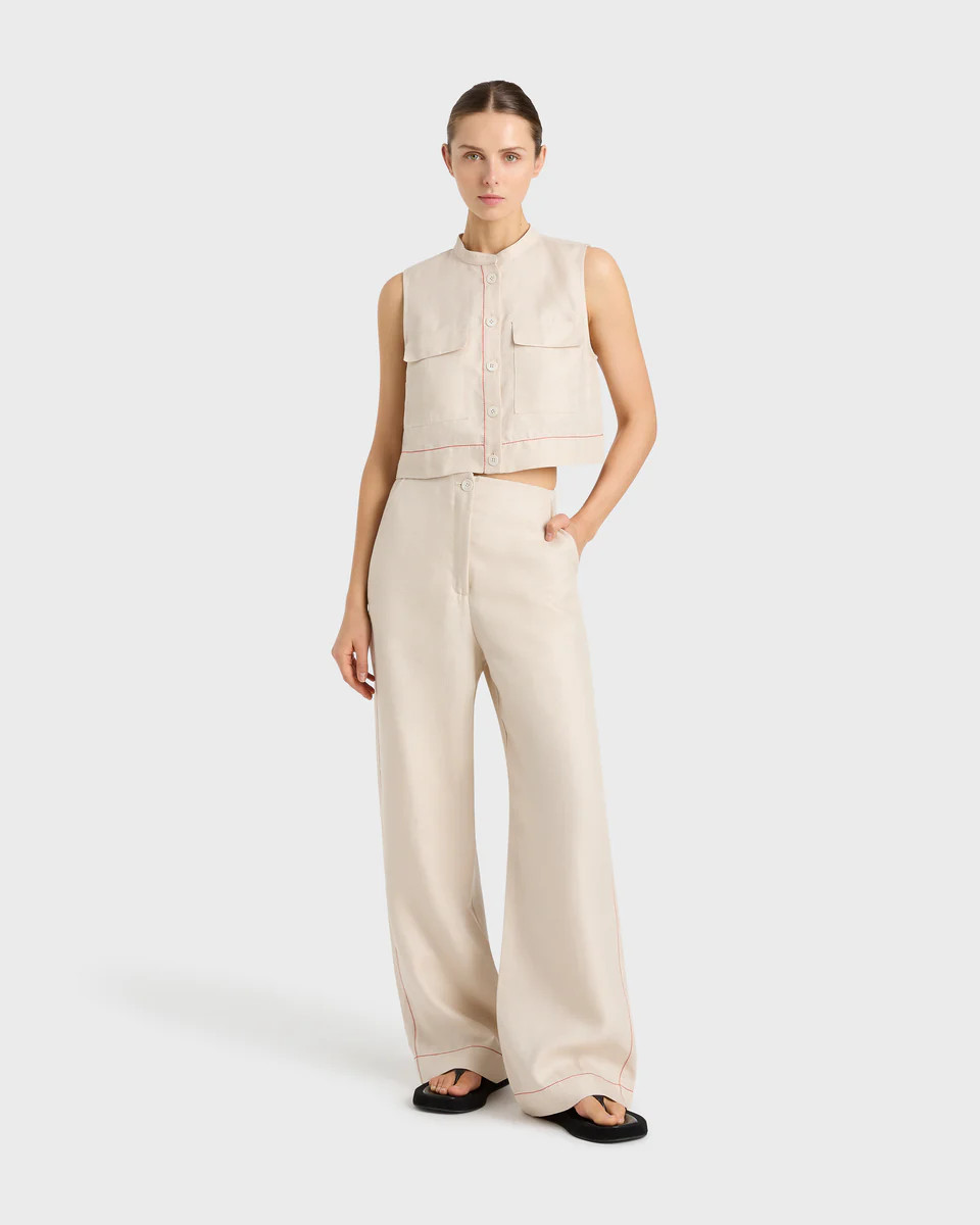 BONDI BORN® | Delphi Tailored Pant in Sand | Organic Linen | BONDI BORN