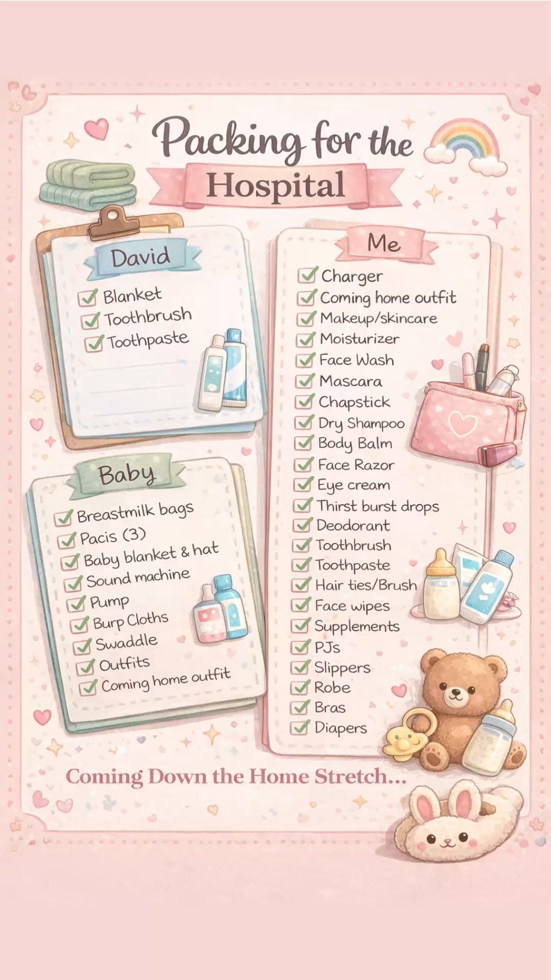 Hospital bag packed and ready 🤍

Sharing everything I’m bringing for me, baby, and dad to keep labor + postpartum as comfortable as possible. 

From cozy must-haves and simple beauty staples to baby essentials I actually used the first time around — this list is all about feeling prepared without overpacking.

Saving this for reference because nesting is in full swing and we’re officially in the home stretch 🍼✨

Perfect for first-time moms, second-time moms, or anyone building their hospital packing list.

👉 Save this post if you’re due soon or sending it to an expecting mama.

#LTKBump #LTKmomlife #LTKBaby