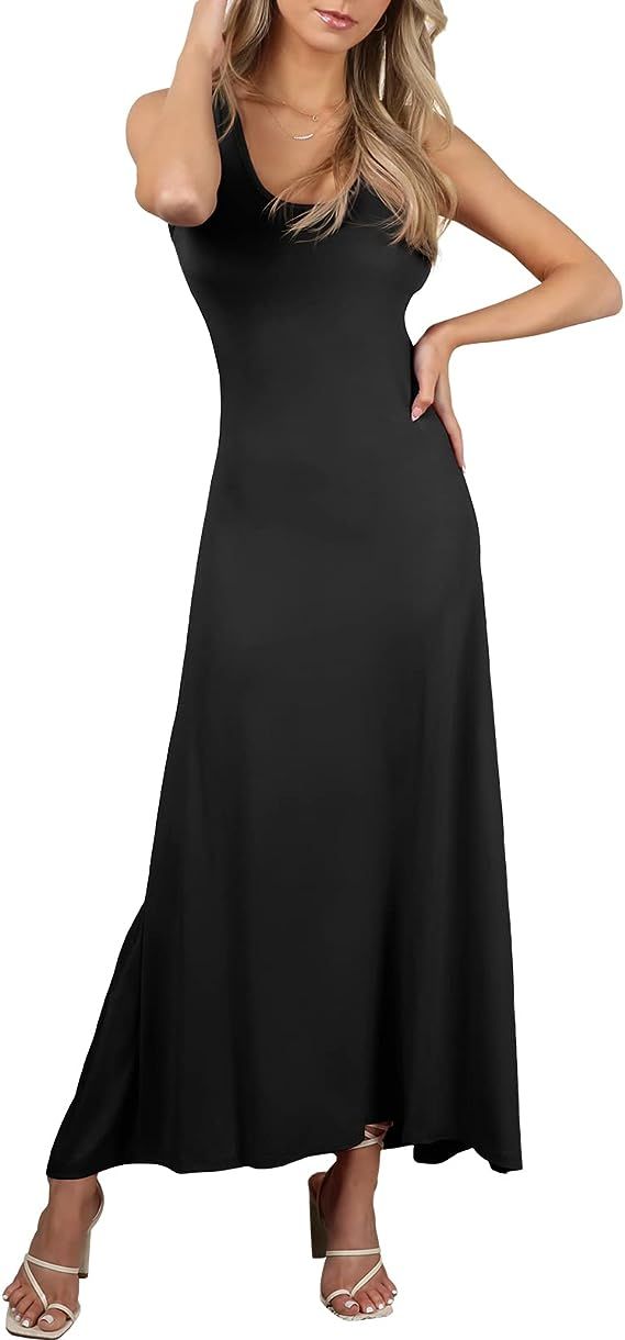 NINEXIS Women's Sleeveless Scoop Neck Racerback Tank Maxi Dress | Amazon (US)