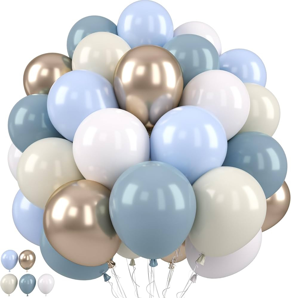 Dusty Blue Balloons, Dusty Blue and Gold Balloons, Baby Shower Balloons Fog Blue Cream Ivory Whit... | Amazon (US)