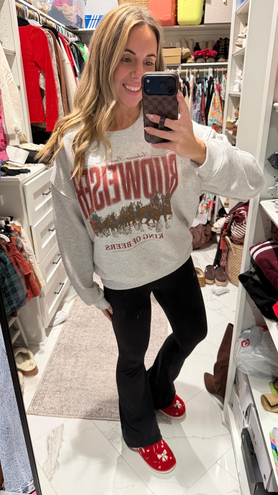 Budweiser sweatshirt runs TTS WITH ROOM to spare. Leggings are my true small and I sized up in slippers. 

#LTKootd #LTKGiftGuide #LTKmomlife
