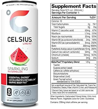 CELSIUS Essential Energy Drink 12 Fl Oz, Sparkling Watermelon (Pack of 12) | Amazon (US)