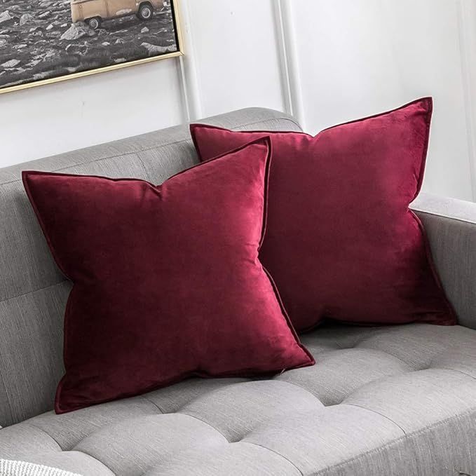 MIULEE Pack of 2 Decorative Velvet Throw Pillow Cover Soft Wine Red Pillow Cover Solid Square Cus... | Amazon (US)