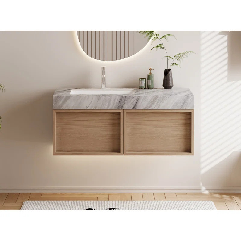 Wrought Studio™ 36" Modern Floating Bathroom Vanities, Sintered Stone Table top with Solid Wood... | Wayfair North America