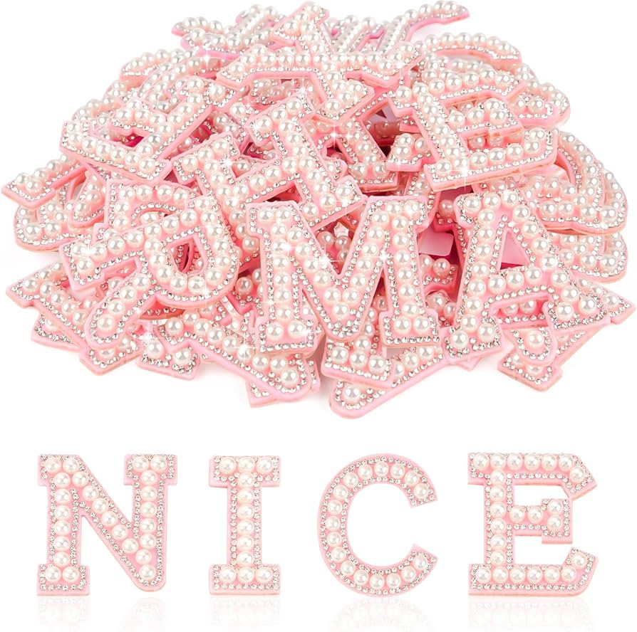 ASTARON 52 Pcs Self Adhesive Letter Patches Pearl Rhinestone Letter Stickers, Glitter Rhinestone ... | Amazon (US)