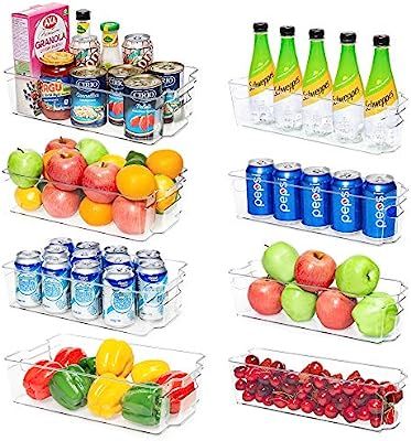Refrigerator Organizer Bins, Vtopmart 4 Large and 4 Narrow Clear Plastic Fridge Organizers for Fr... | Amazon (US)