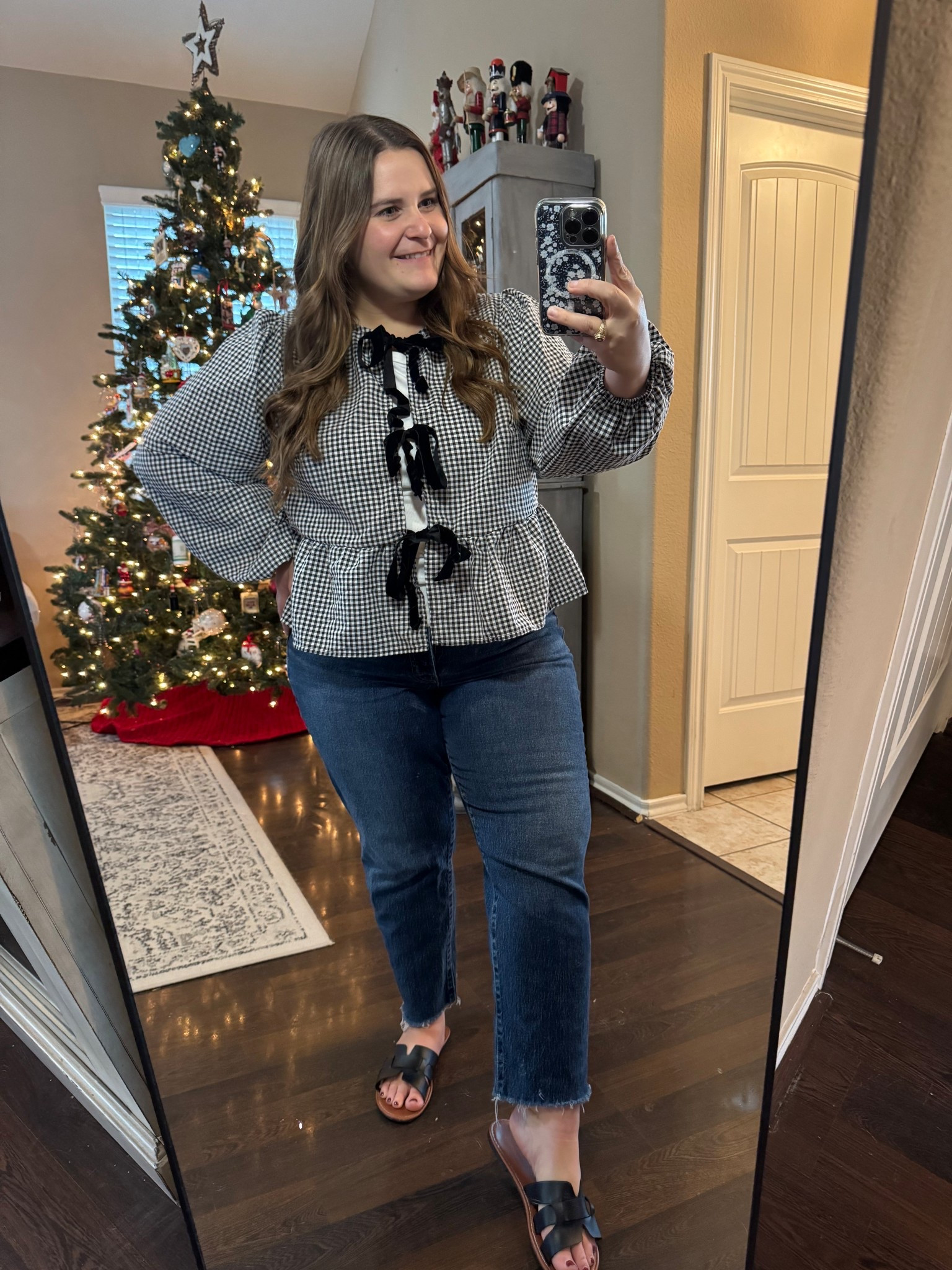Such a cute winter find! Love the bow detail. Wearing a 2XL in the top and a 16 in the jeans. 

#LTKMidsize #LTKPetite #LTKPlusSize