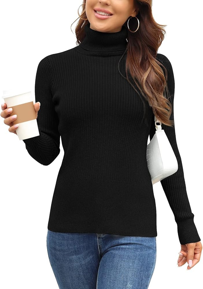 Rocorose Women's Ribbed Turtleneck Sweater Long Sleeve Knitted Solid Pullover | Amazon (US)