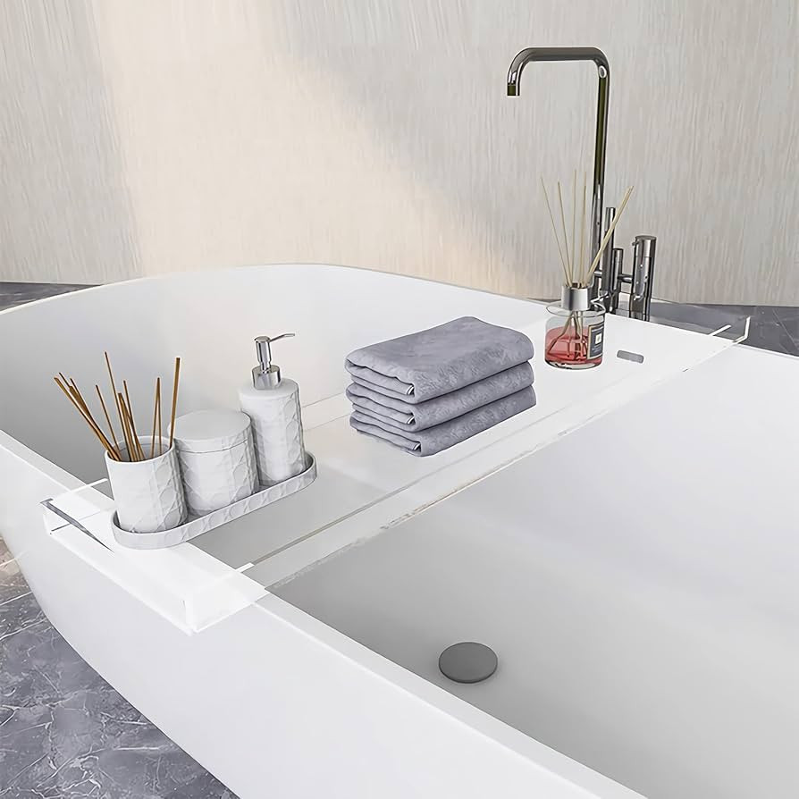 CXNGD Luxury Acrylic Bath Tray Transparent Waterproof Bathtub Trays Clear Bath tub Tray Caddy, 32... | Amazon (US)
