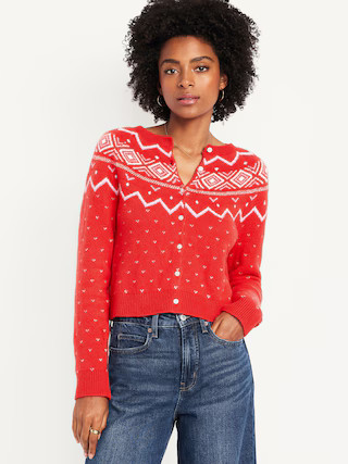 SoSoft Cropped Fair Isle Cardigan Sweater | Old Navy (US)