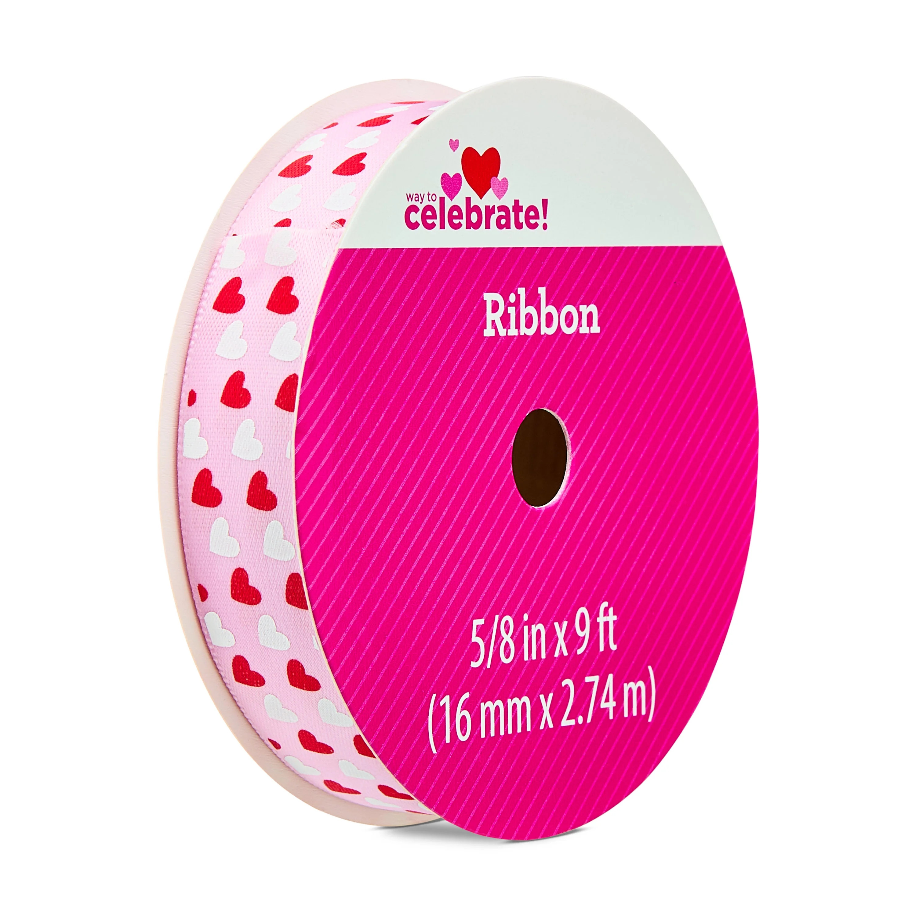 Small Hearts Ribbon, Red, White, and Pink, 5/8" x 9', Valentine's Day by Way To Celebrate | Walmart (US)