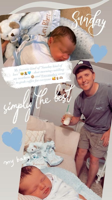 My favorite kind of “Sunday kind of love” 🥹🤱🩵 - slow morning cuddling my newborn 👶🏼 and @wesmabry went to grab coffee for everyone 🥰🧋🫶🏽

#LTKFamily #LTKBaby